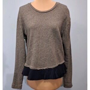J. Crew Ruffled Sweater Gray with Navy Ruffles Womens Small Elevated Basic